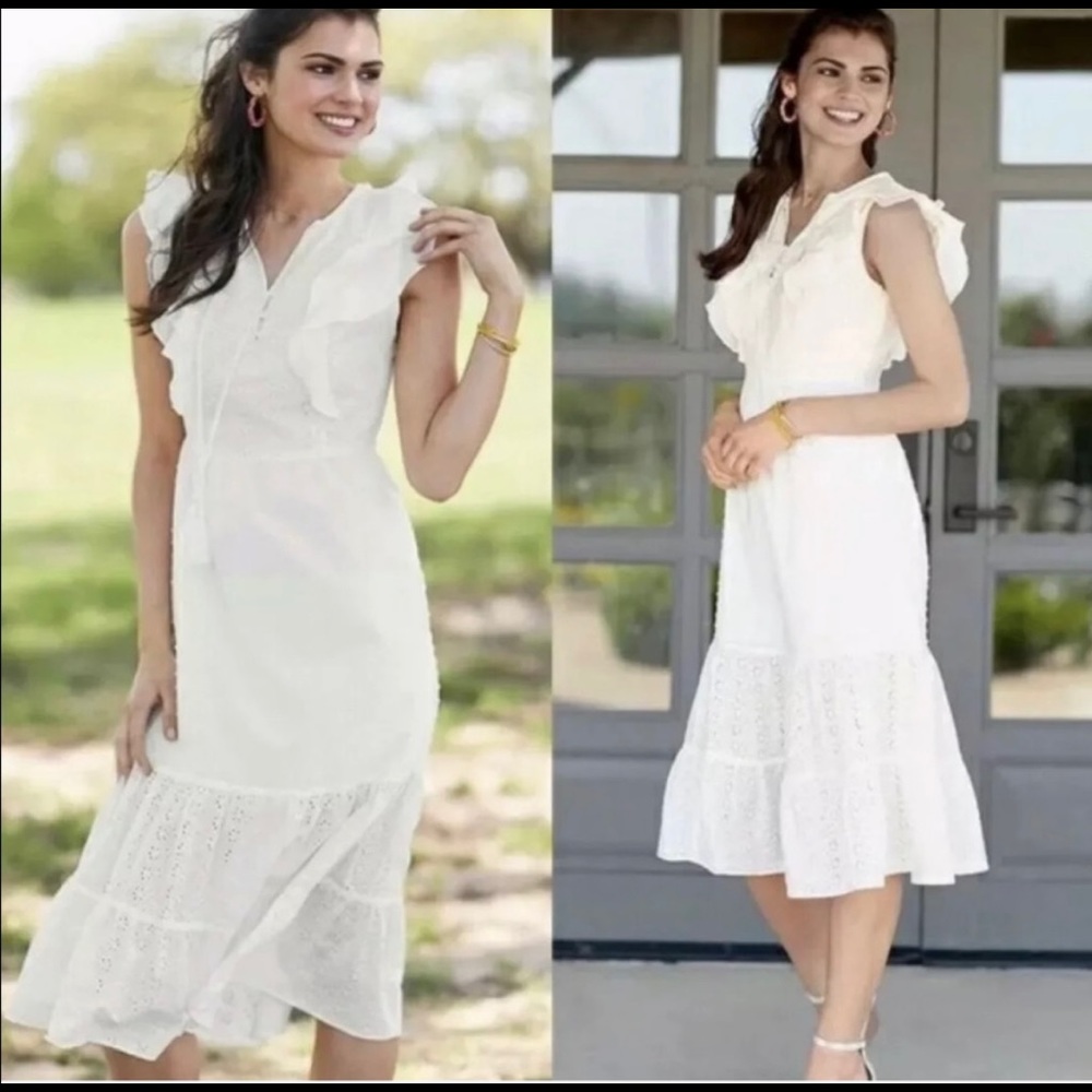 Matilda Jane Sweet as Sugar Beach ruffle white dress size L NEW